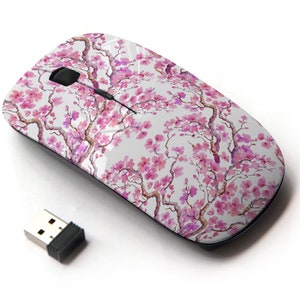 Patrón de impresión de acuarela de flor de cerezo - ratón inalámbrico, ratón óptico portátil 2.4G con receptor Nano USB para niños, niños.