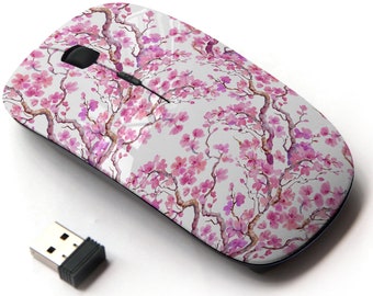 Cherry Blossom Watercolor Print Pattern - Wireless Mouse, 2.4G Portable Optical Mouse with Nano USB Receiver for Kids, Children.