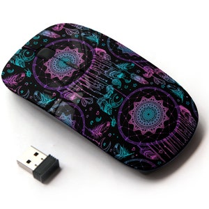 Indian Talisman Dream Catcher on Print Pattern - Ratón inalámbrico, ratón óptico portátil 2.4G con receptor Nano USB para niños, niños.