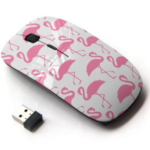 Patrón de flamenco blanco rosa en impresiones: mouse inalámbrico, mouse óptico portátil 2.4G con receptor Nano USB para niños, niños.