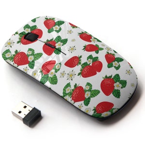 Garden Strawberry Icons Pattern Print - Ratón inalámbrico, ratón óptico portátil 2.4G con receptor Nano USB para niños, niños.
