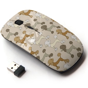 Linda y divertida impresión de patrón de caniche de dibujos animados: mouse inalámbrico, mouse óptico portátil 2.4G con receptor Nano USB para niños, niños.