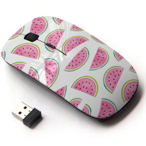 Doodle Watermelon Watercolor Style Icons Print - Wireless Mouse, 2.4G Portable Optical Mouse with Nano USB Receiver for Kids, Children.