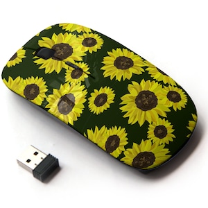 Girasoles amarillos de verano en patrón de impresión - ratón inalámbrico, ratón óptico portátil 2.4G con receptor Nano USB para niños, niños.