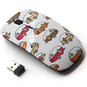 Lindo patrón de furgoneta camper - ratón inalámbrico, ratón óptico portátil 2.4G con receptor Nano USB para niños, niños.