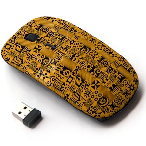 African Adinkra Pattern Print - Ratón inalámbrico, ratón óptico portátil 2.4G con receptor Nano USB para niños, niños.