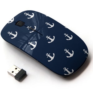 Anclajes Blancos Iconos Aislados Patrón de Impresión - Ratón inalámbrico, Ratón óptico portátil 2.4G con receptor Nano USB para niños, niños.