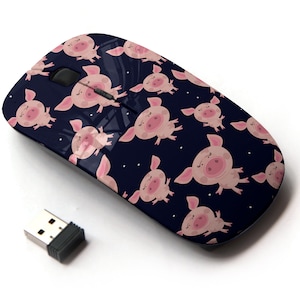 Lindos cerdos rosas en patrón de impresión - ratón inalámbrico, ratón óptico portátil 2.4G con receptor Nano USB para niños, niños.