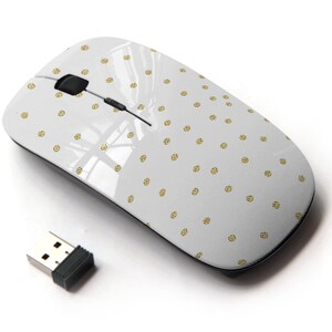 Gold Shimmer Glitter Polka Dot On White Print - Ratón inalámbrico, ratón óptico portátil 2.4G con receptor Nano USB para niños, niños.