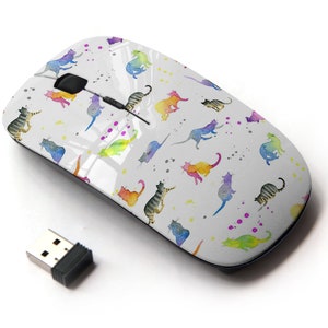 Lindo patrón de acuarela Cat On - Ratón inalámbrico, ratón óptico portátil 2.4G con receptor Nano USB para niños, niños.