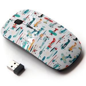 Mix Airplanes On Print Pattern - Ratón inalámbrico, ratón óptico portátil 2.4G con receptor Nano USB para niños, niños.