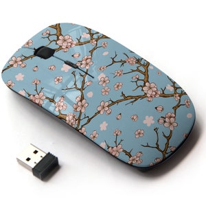 Hermosa impresión de patrón Sakura en flor de cerezo - ratón inalámbrico, ratón óptico portátil 2.4G con receptor Nano USB para niños, niños.