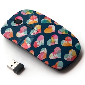 Patrón de corazón en acuarela - Ratón inalámbrico, ratón óptico portátil 2.4G con receptor Nano USB para niños, niños.