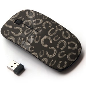 Patrón de impresión de iconos de herraduras: mouse inalámbrico, mouse óptico portátil 2.4G con receptor Nano USB para niños, niños.