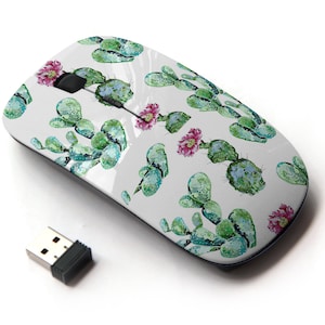 Colorido patrón de impresión de cactus floral - ratón inalámbrico, ratón óptico portátil 2.4G con receptor Nano USB para niños, niños.