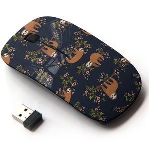 Lindo sloth on tree print - ratón inalámbrico, ratón óptico portátil 2.4G con receptor Nano USB para niños, niños.