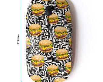 Doodle Hamburger on Prints Pattern - Wireless Mouse, 2.4G