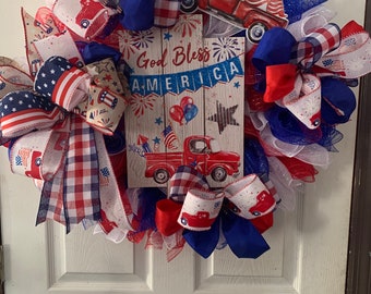 Patriotic july 4th Memorial Day Veterans Day etc  winter wreath