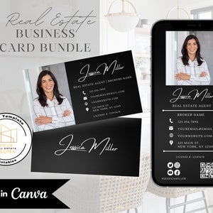 Real Estate Business Card Black, Realtor Business Card Template, Black Cards, Digital Business Card, Textable Cards, Modern Digital Cards