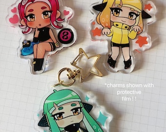 Splatoon2 Agent 3 , 4 , 8 | cute clear acrylic keychain - double sided anime fanart charms