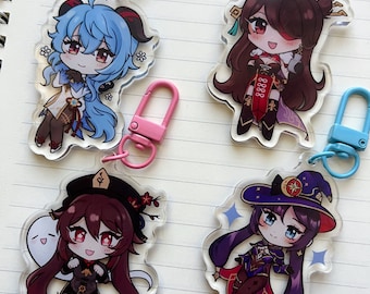Genshin girls || cute clear acrylic keychains - double-sided video game anime fanart charms