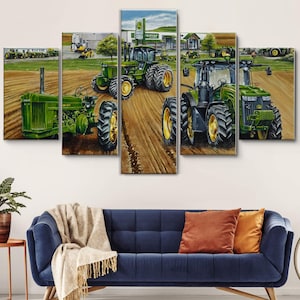 John Deere Traktoren Landwirtschaft 5 Stück Leinwand Wandkunst, große gerahmte Leinwand Wandkunst, extra große gerahmte 5 Panel Leinwand Wandkunst