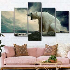 Polar Bear 5 Pieces Canvas Wall Art, Large Framed Canvas Wall Art, Extra Large Framed 5 Panel Canvas Wall Art. Wrapped Gallery Wall Art