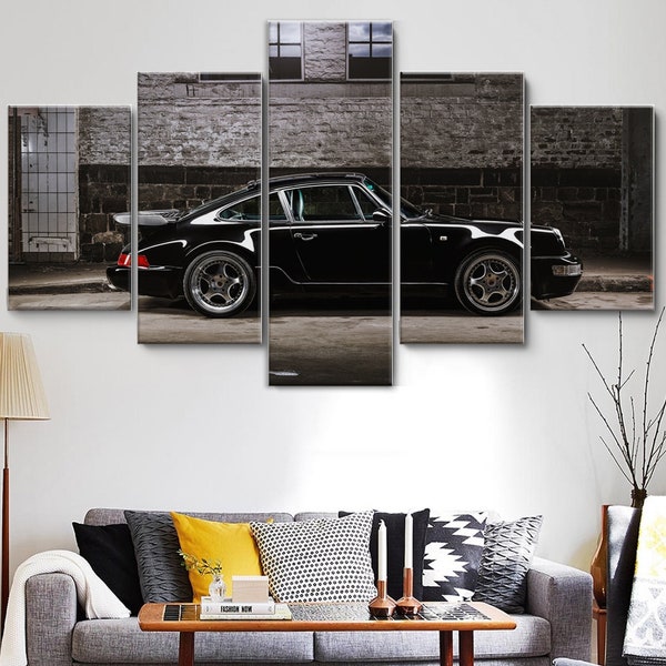 Vintage Porsche 911 5 Pieces Canvas Wall Art, Large Framed Canvas Wall Art, Extra Large Framed 5 Panel Canvas Wall Art, Wrapped Gallery Art