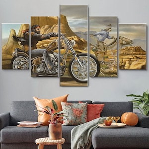 Motorcycle and Horse Racing 5 Pieces Canvas Wall Art, Large Framed Canvas Wall Art, Extra Large Framed 5 Panel Wall Art, Wrapped Gallery