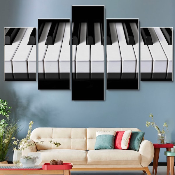 Black and White Piano Keys 5 Pieces Canvas Wall Art, Large Framed Canvas Wall Art, Extra Large Framed 5 Panel Canvas Wall Art , Canvas Print