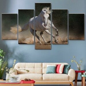 White Andalusian Horse in Desert 5 Pieces Canvas Wall Art, Large Framed Canvas Wall Art, Extra Large Framed 5 Panel Canvas Wall Art Wrapped