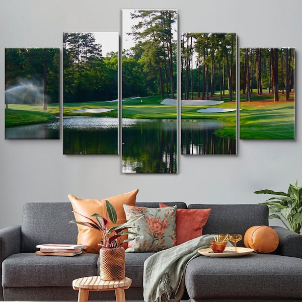 Augusta National Golf Course 5 Pieces Canvas Wall Art, Large Framed Canvas Wall Art, Extra Large Framed 5 Panel Canvas Wall Art, Wrapped Art