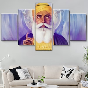 Om Guru Nanak Ji 5 Piece Canvas Wall Art, Large Framed Canvas Wall Art, Extra Large Framed 5 Panel Canvas Wall Art, Wrapped Gallery Art
