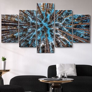 Cloud Sky Nature Forest 5 Pieces Canvas Wall Art, Large Framed Canvas Wall Art, Extra Large Framed 5 Panel Canvas Wall Art Wrapped Gallery