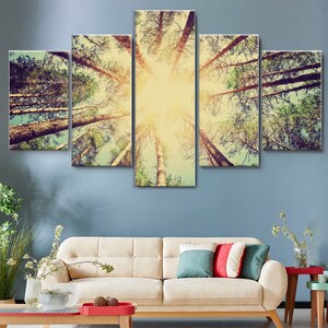 Vintage Forest Retro 5 Pieces Canvas Wall Art, Large Framed Canvas Wall Art, Extra Large Framed 5 Panel Canvas Wall Art, Wrapped Gallery Art