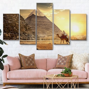 Great Pyramid of Giza Egypt 5 Pieces Canvas Wall Art, Large Framed Canvas Wall Art, Extra Large Framed 5 Panel Canvas Wall Art, Wrapped Art