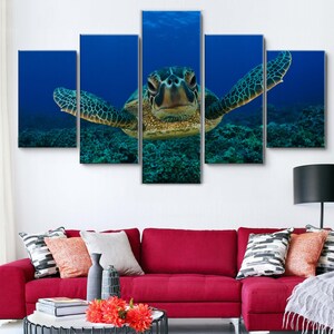 Hawksbill Sea Turtle 5 Pieces Canvas Wall Art, Large Framed Canvas Wall Art, Extra Large Framed 5 Panel Canvas Wall Art, Wrapped Gallery