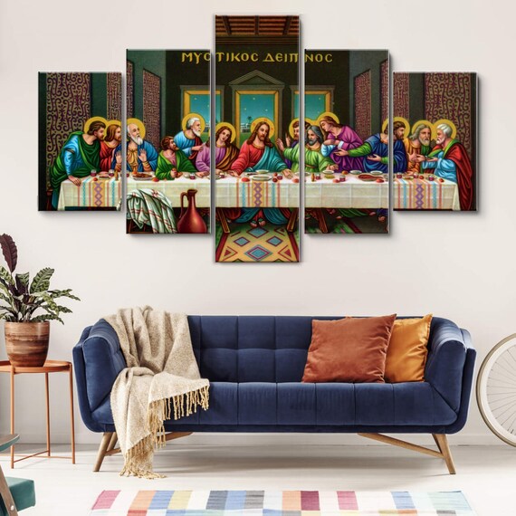 Black Last Supper Oil Painting 5 Pieces Canvas Wall Art Large Etsy