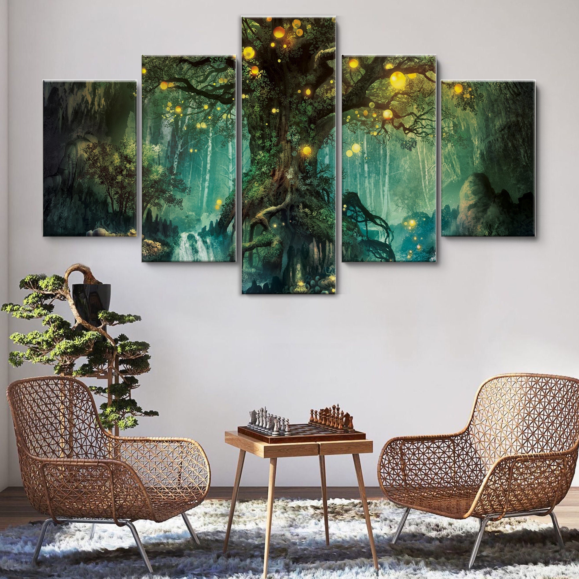 Fantasy Forest Magical Fairy Tree 5 Pieces Canvas Wall Art, Large ...