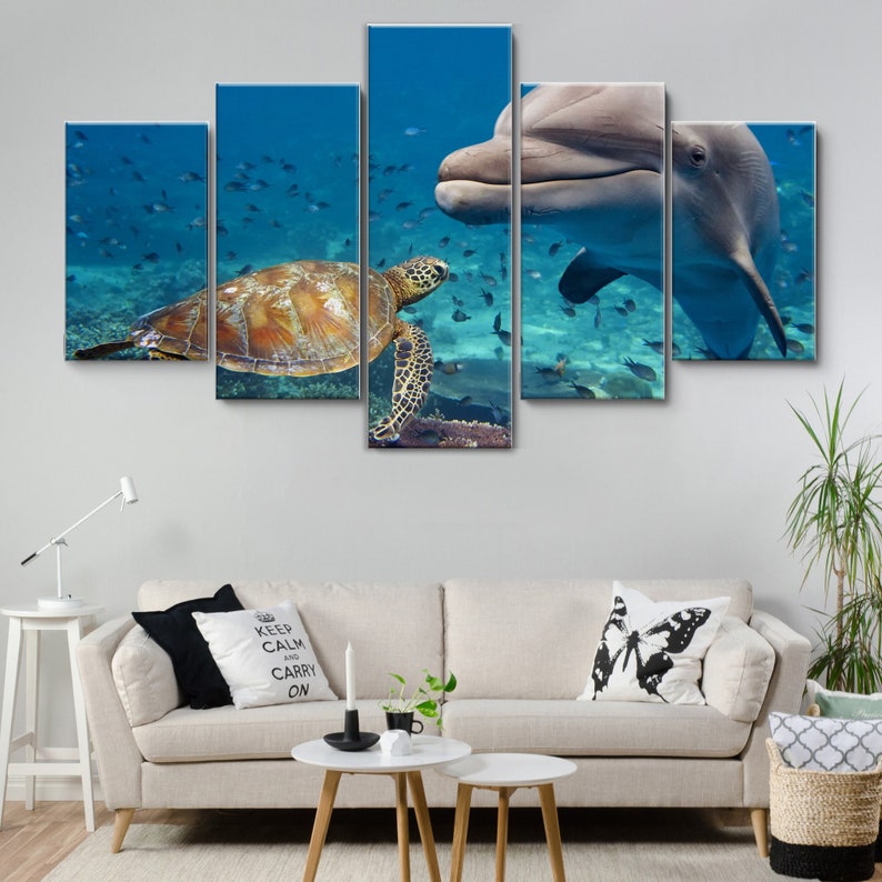Dolphin & Sea Turtle 5 Pieces Canvas Wall Art, Large Framed Canvas Wall ...