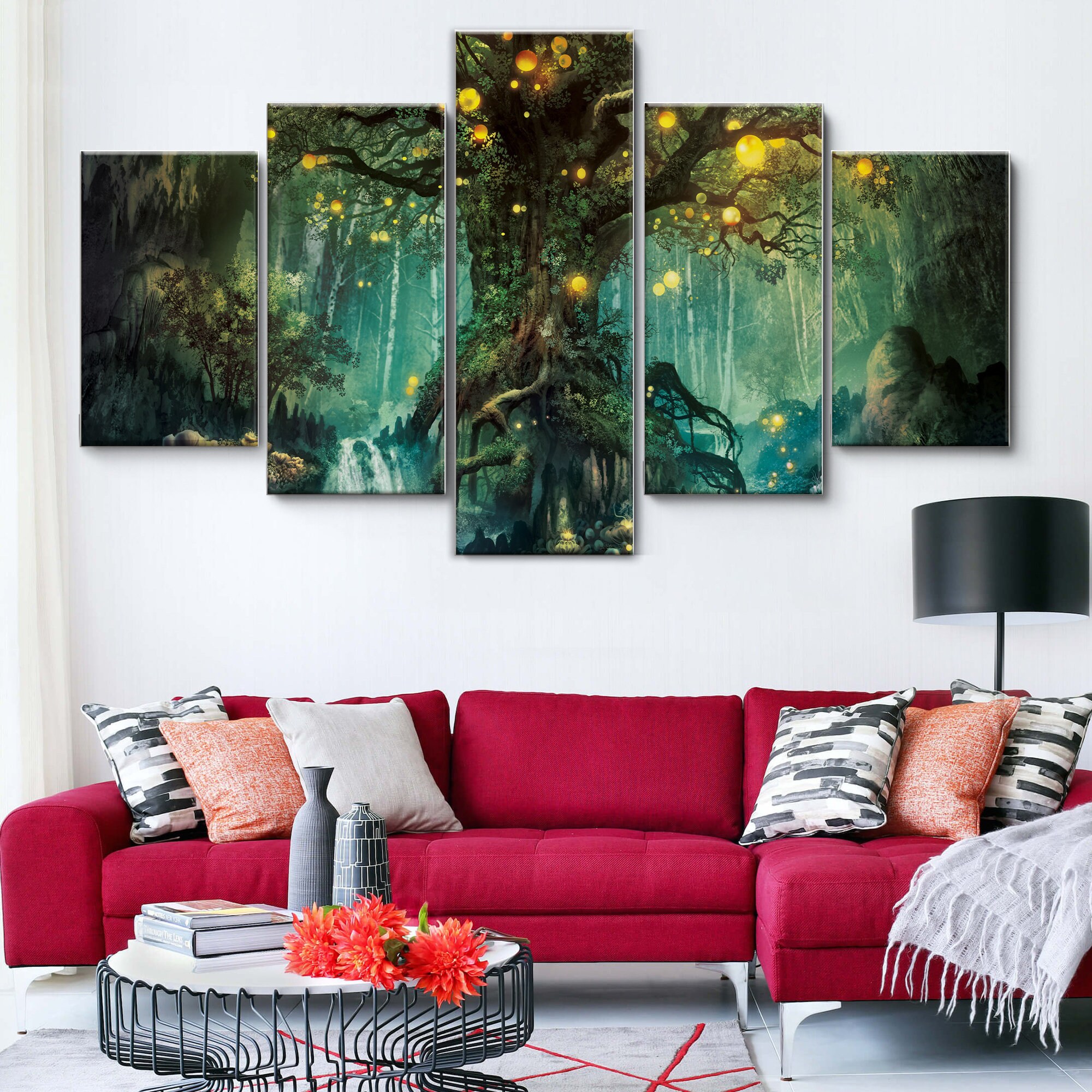 Fantasy Forest Magical Fairy Tree 5 Pieces Canvas Wall Art, Large ...