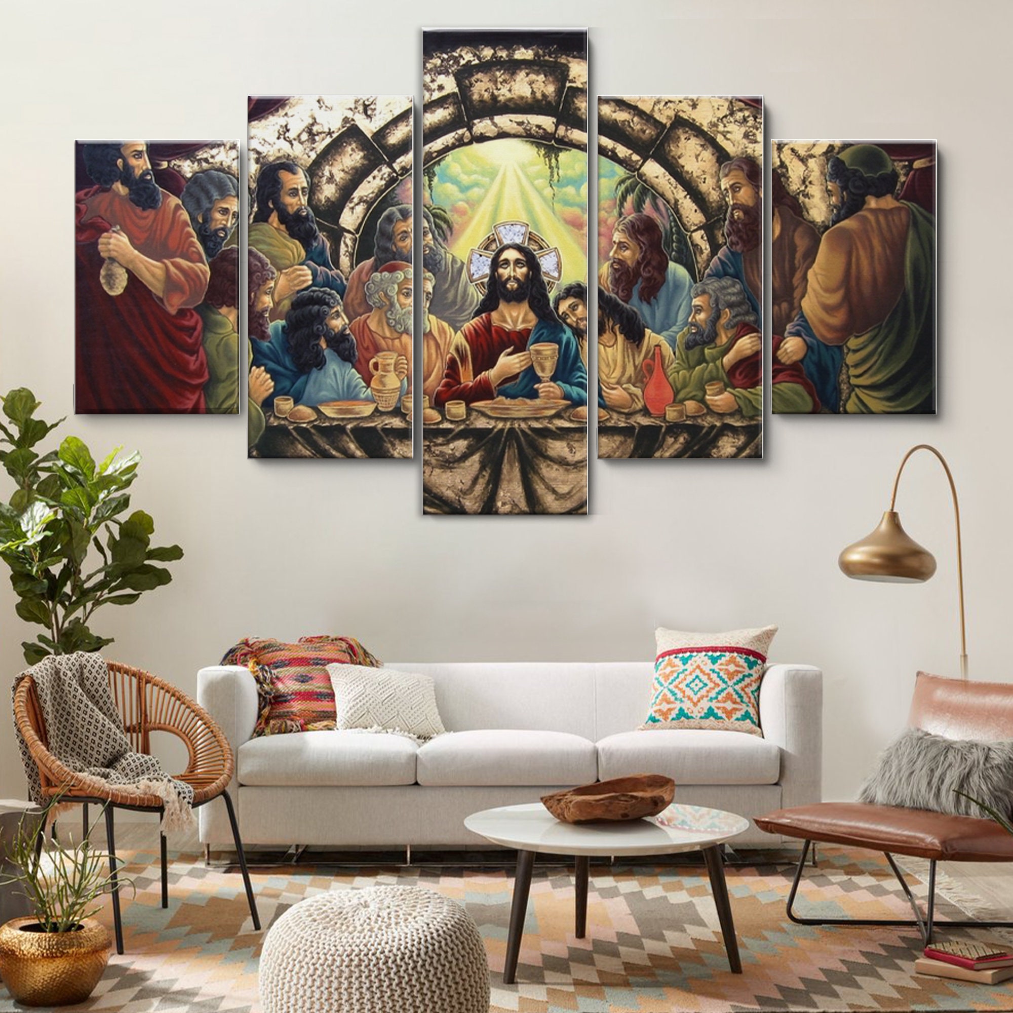 The Last Supper Jesus Christ 5 Pieces Canvas Wall Art, Large Framed ...