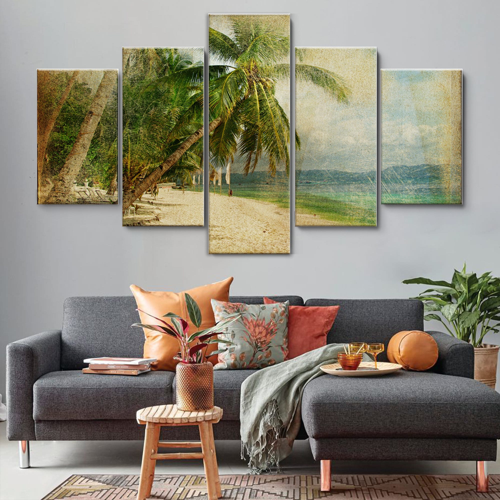 Retro Tropical Beach 5 Piece Canvas Wall Art Large Framed Etsy