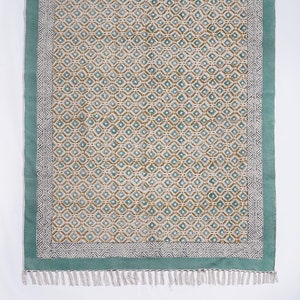 Handmade Cotton Rug: Boho Block Print Flatweave Area Rug