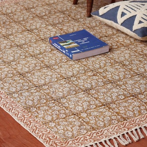 Cotton Dhurrie Rug Block Print Rug Square Size Rug Bohemian Decor Rug Living Room Rug Outdoor Rug Boho Yoga Rug 4x4 5x5, 6x6 Feet Kilims