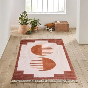 Hand block print rug Cotton rug Dhurrie rug Brown rug Rug for living room Indoor rug Bedroom rug Custom rug Area rug