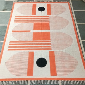 Hand block print rug Handmade rug Flat weave rug Indoor rug Runner rug Rug for living room Bedroom rug Modern rug Custom size rug