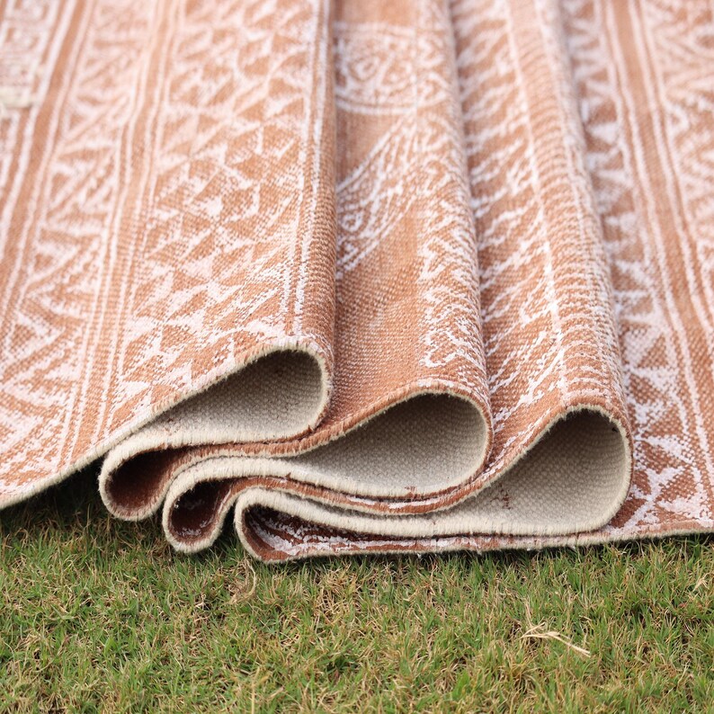 Indian Handmade Rug, Block printed Rug, Rust Cotton Rug, Bedroom Rug, Large Area Boho Rug, Hallway Rug, Custom Size Rug.