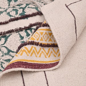 Handmade Block Print Cotton Rug: 5x8 ft, Orange Multicolor