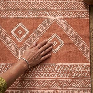 Indian Handmade Rug, Block printed Rug, Rust Cotton Rug, Bedroom Rug, Large Area Boho Rug, Hallway Rug, Custom Size Rug.
